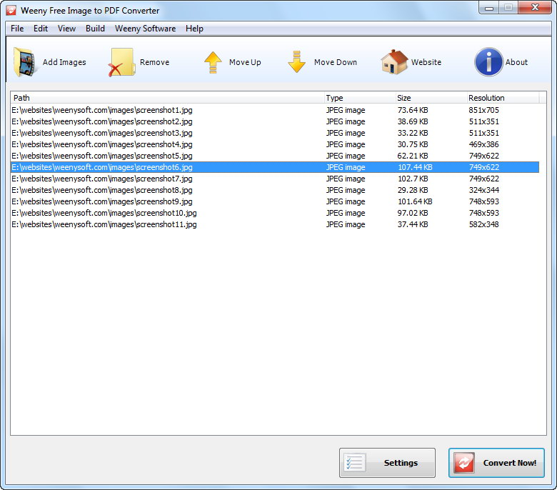 Weeny Free Image to PDF Converter screenshot