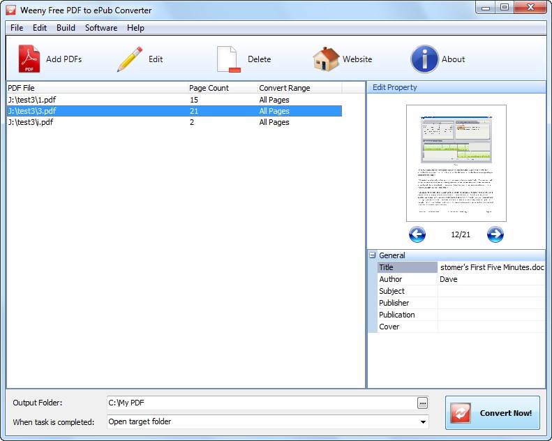 Weeny Free PDF to ePub Converter screenshot