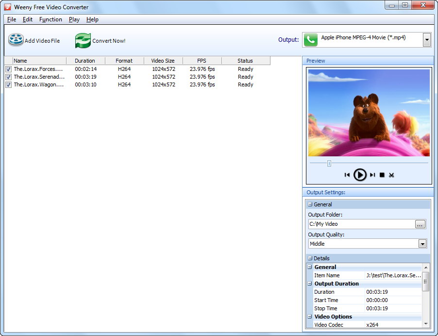 Click to view Weeny Free Video Converter 1.5 screenshot