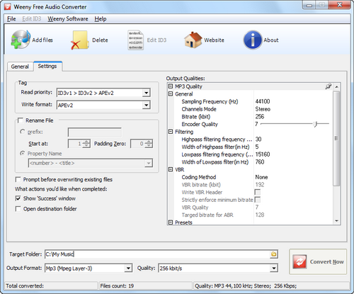 Free Audio Converter screenshot 2 - audio settings window
