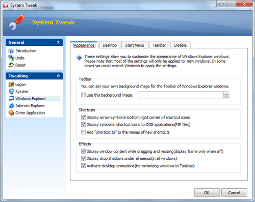 Free Cleaner screenshot 8 - Windows Explorer tweak window