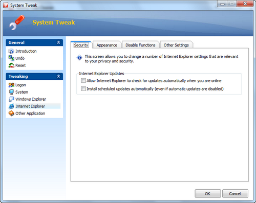 迷你免费系统清理器软件截图9 - Internet Explorer优化窗体