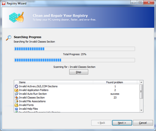 Free Registry Cleaner screenshot 4 - registry cleaning window