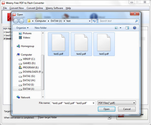 Free PDF to Flash Converter screenshot 2 - add PDF files window