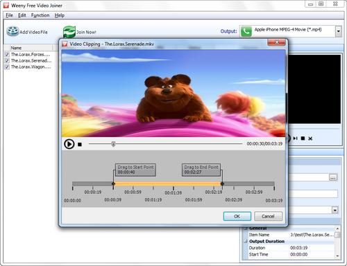 Free Video Joiner screenshot 3 - video clipping window