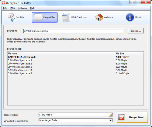 Free File Cutter screenshot 2 - file merger window