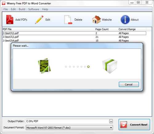 Free PDF to Word Converter screenshot 3 - PDF converting window