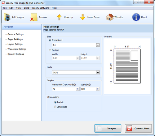 Free Image to PDF Converter screenshot 3 - page settings window