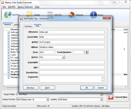 Free Audio Converter screenshot 3 - edit auido tag window