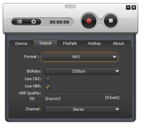 Free Audio Recorder screenshot 3 - output settings window
