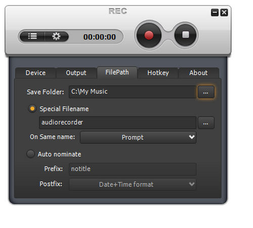 Free Audio Recorder screenshot 4 - file path settings window