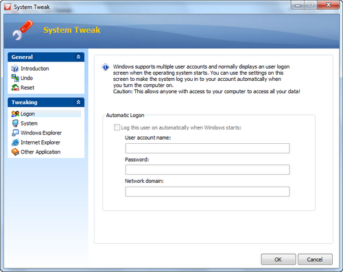 Free Cleaner screenshot 6 - logon tweak window