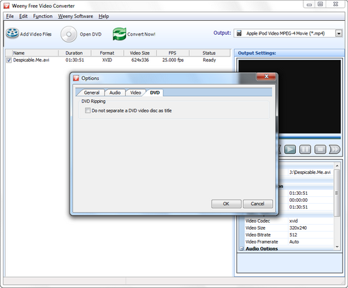 Free Video Converter screenshot 5 - DVD settings window