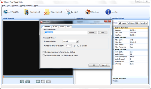 Free Video Cutter screenshot 2 - general settings window