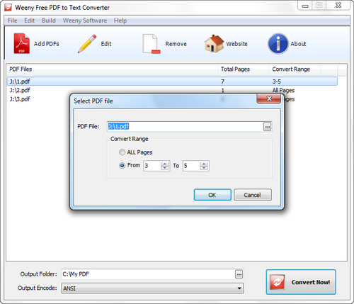 Free PDF to Text Converter screenshot 2 - add/edit PDF files window