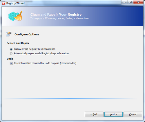 Free Registry Cleaner screenshot 3 - registry cleaning options window