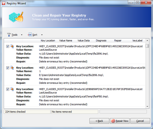 Free Registry Cleaner screenshot 5 - registry scan results window