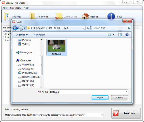 Free Eraser screenshot 2 - Add files window