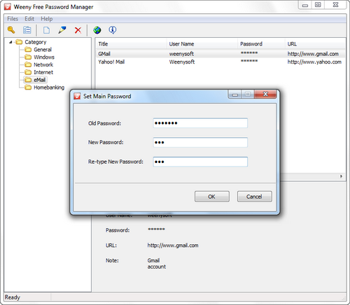 Free Password Manager screenshot 2 - set main password window