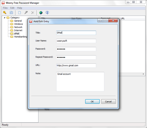 Free Password Manager screenshot 3 - add/edit entry window
