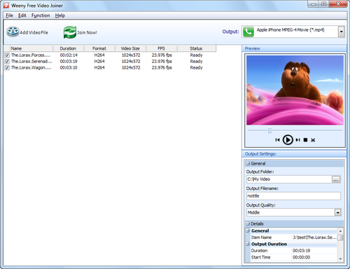 Free Video Joiner screenshot 1 - main window