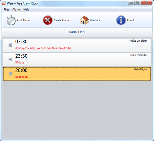 Free Alarm Clock screenshot 1 - main window