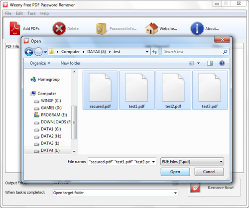 迷你免费PDF密码移除器软件截图2 - PDF文件添加窗体
