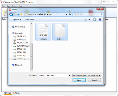 Free Word to PDF Converter screenshot 2 - add files window