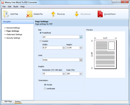 Free Word to PDF Converter screenshot 4 - page settings window