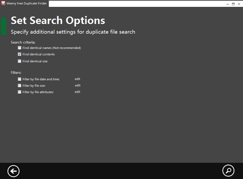Free Duplicate Finder screenshot 4 - search settings window
