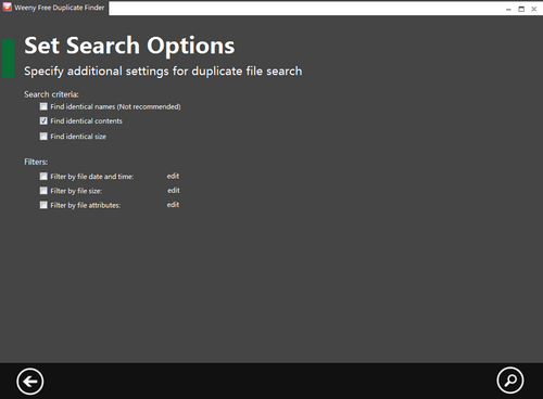 迷你免费重复文件清理器软件截图4 - 搜索设置窗体