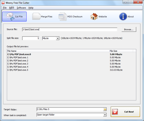 Free File Cutter screenshot 1 - file cutter window
