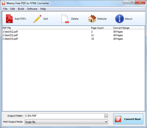 Free PDF to HTML Converter screenshot 1 - main window