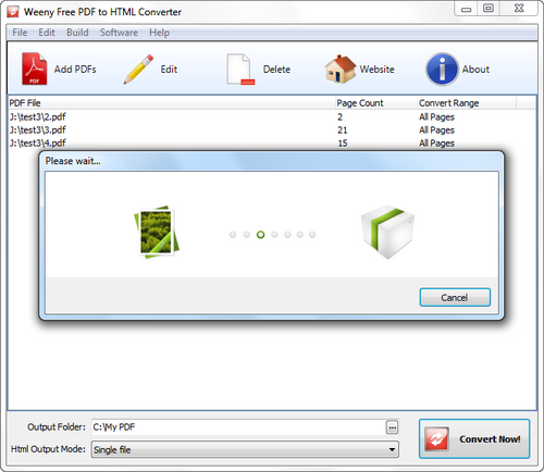 Free PDF to HTML Converter screenshot 3 - PDF converting window